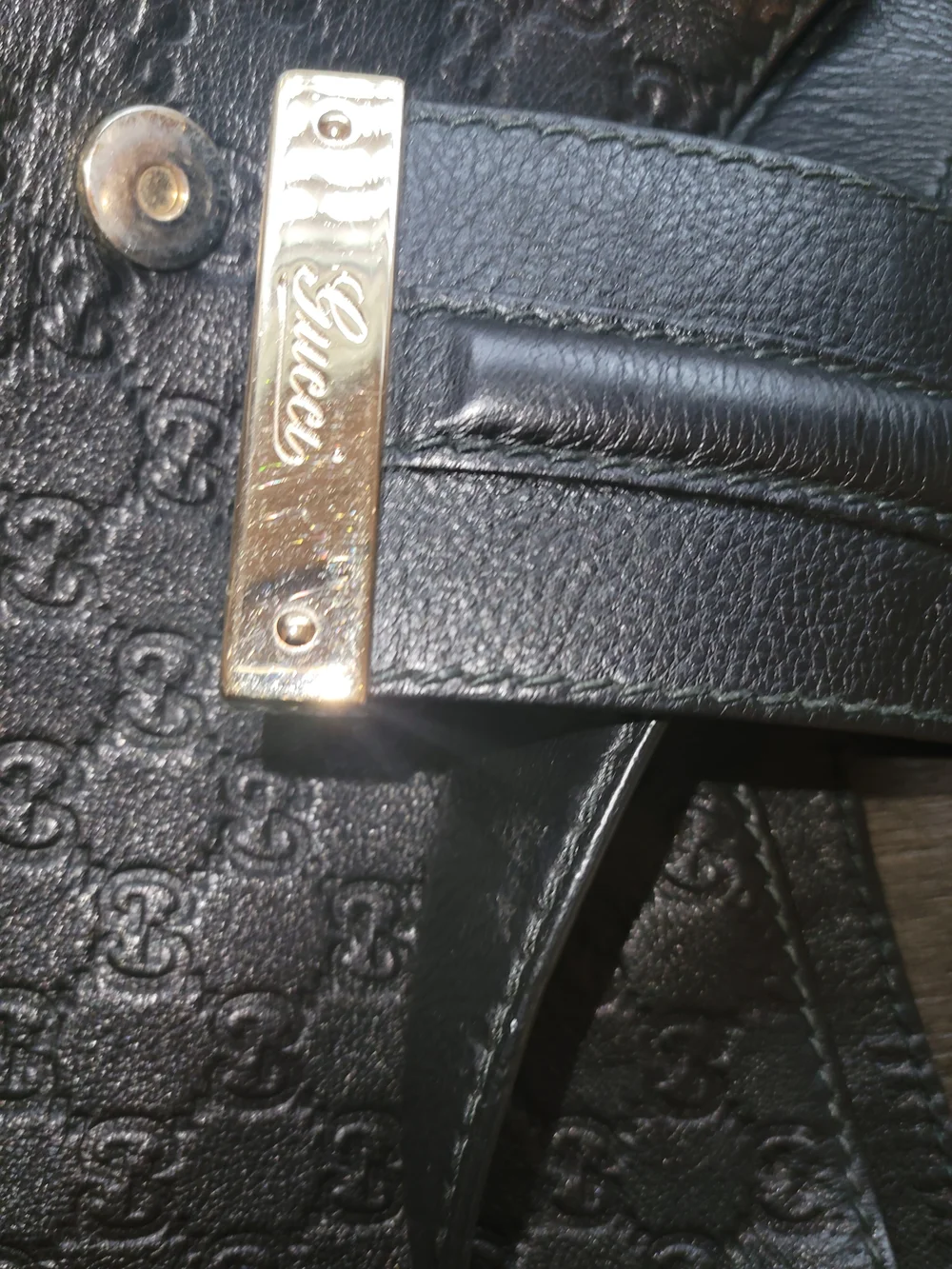 Gucci Black Embossed Monogram Hobo with Gold Plate